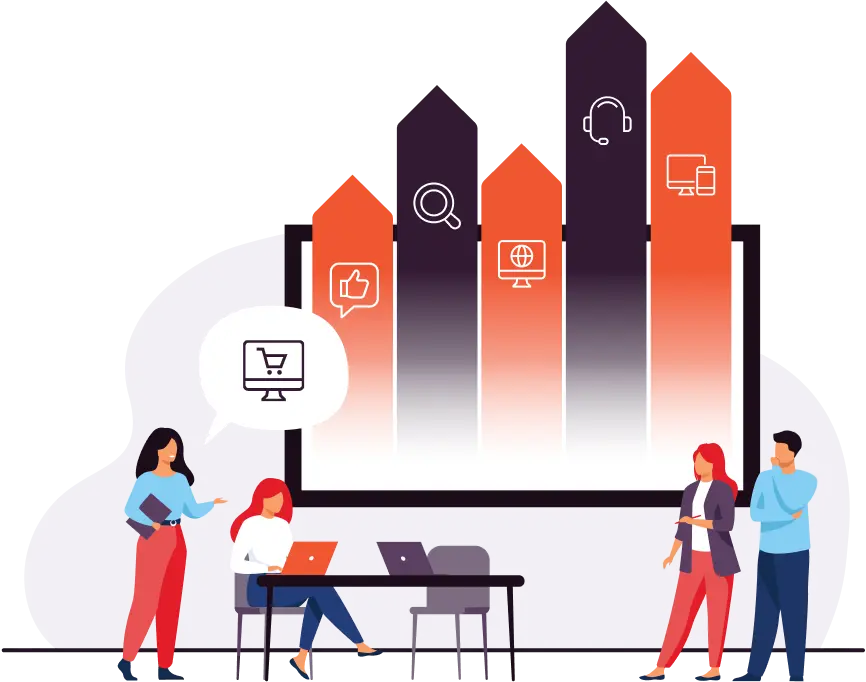 Team dat samenwerkt aan digitale prestaties