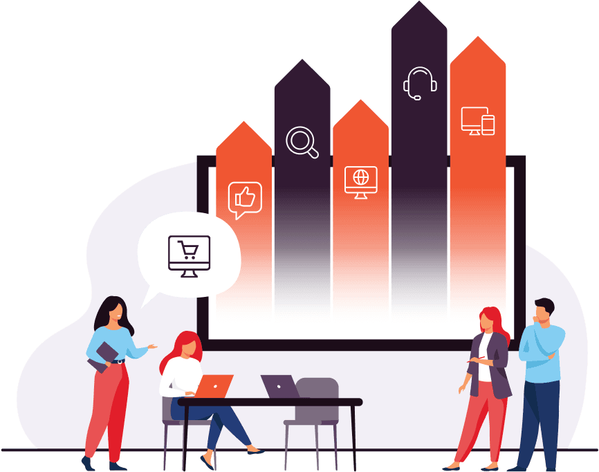 Team dat samenwerkt aan digitale prestaties